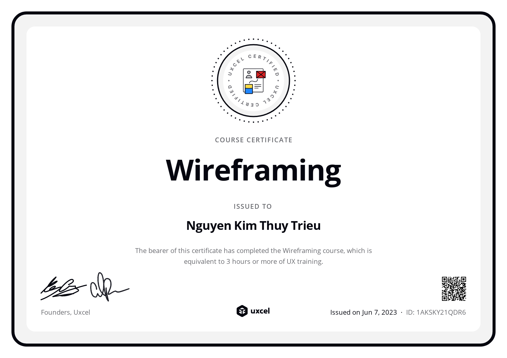 Nguyen Kim Thuy Trieu's certificate